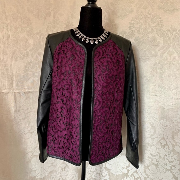 Joan Rivers Ladies Vegan Leather & Lace Jacket - Picture 1 of 9